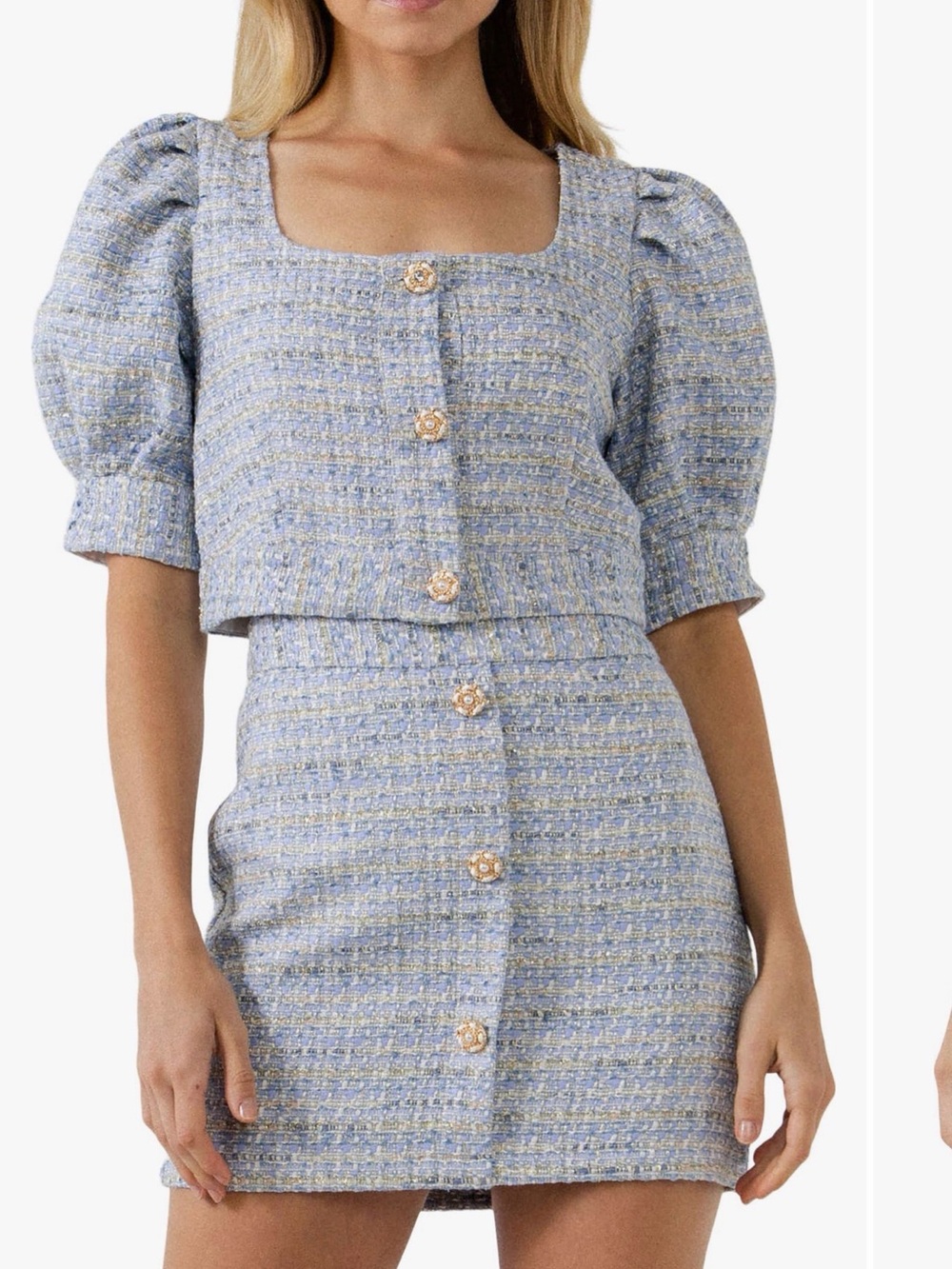 Endless Rose Blue Tweed Two-Piece Dress Set